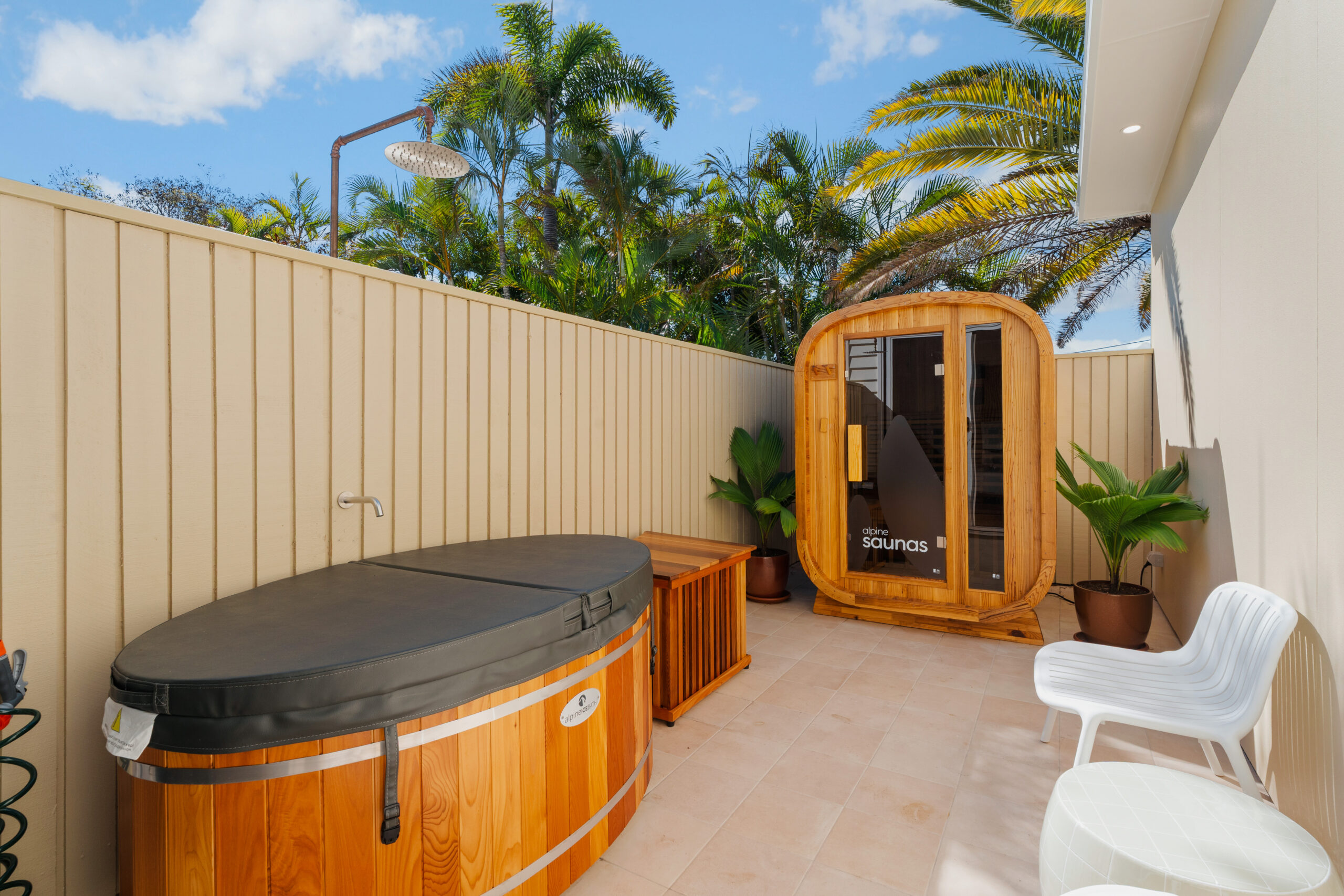 Private outdoor sauna and spa at Poinciana Holiday House near Yeppoon